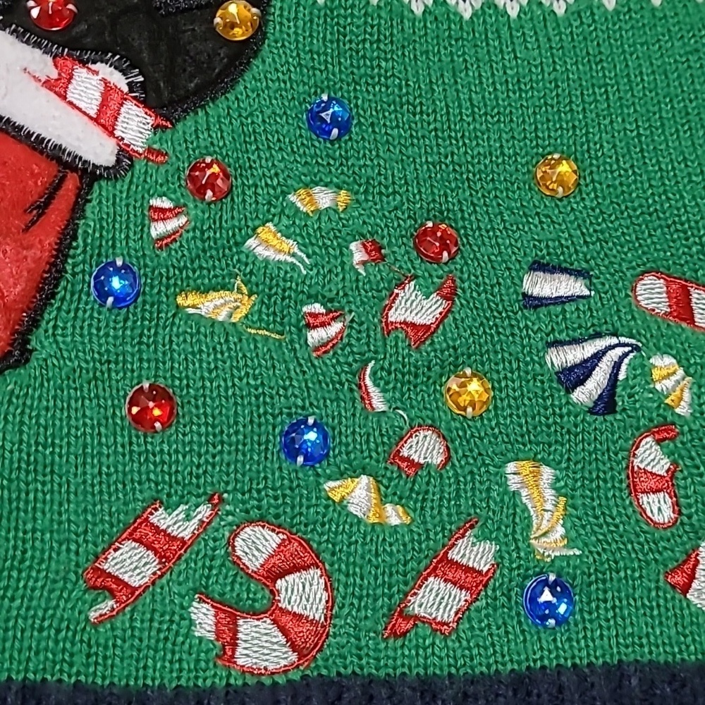 JOLLY SWEATERS EMBROIDERED UNICORN GOLD SEQUINS RHINESTONES CANDY CHRIST… - Picture 6 of 15
